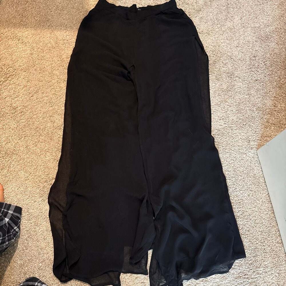 Allison Taylor Black Silk Wide Leg Overlay Pants